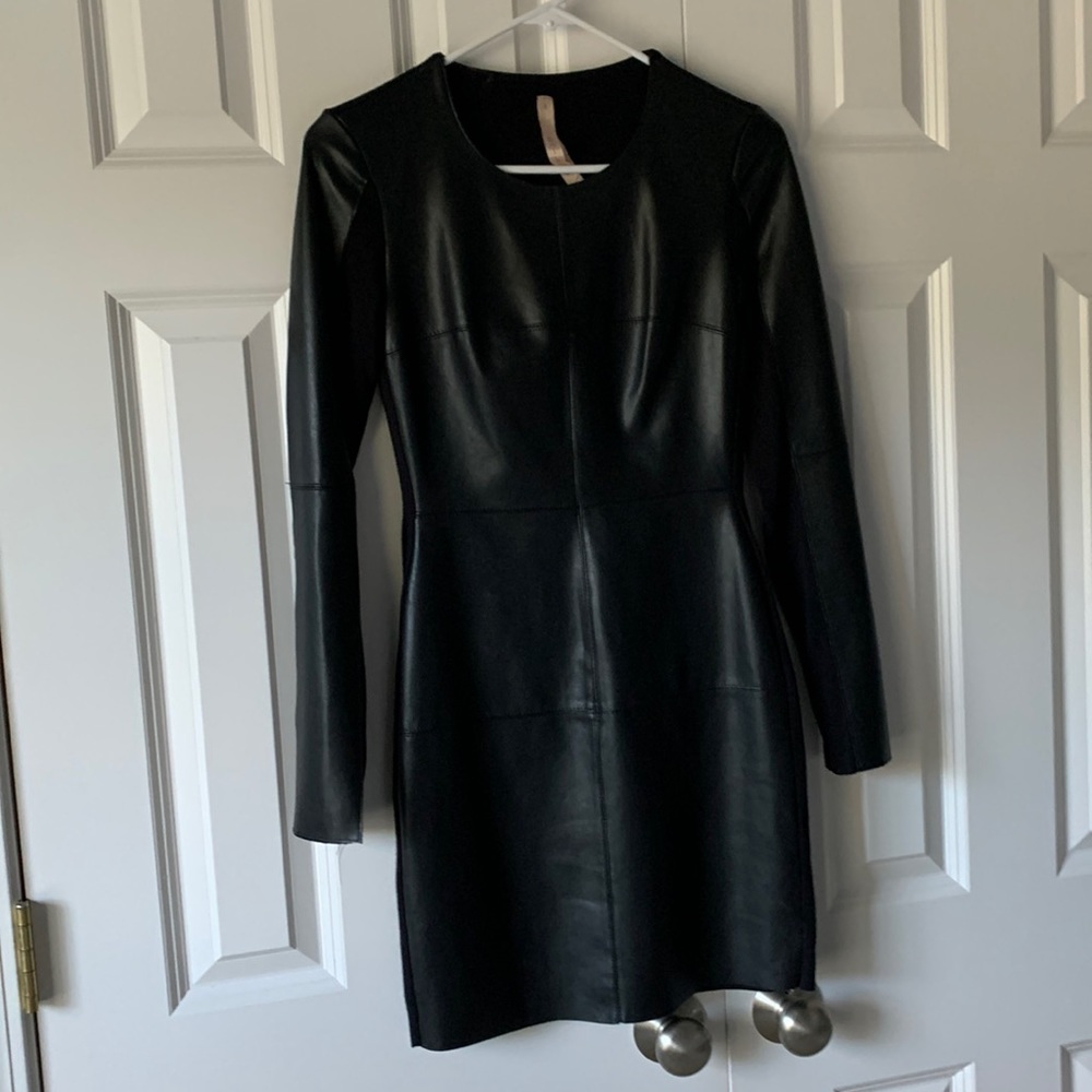 Bailey 44 black leather look fitted mini dress S Intermix